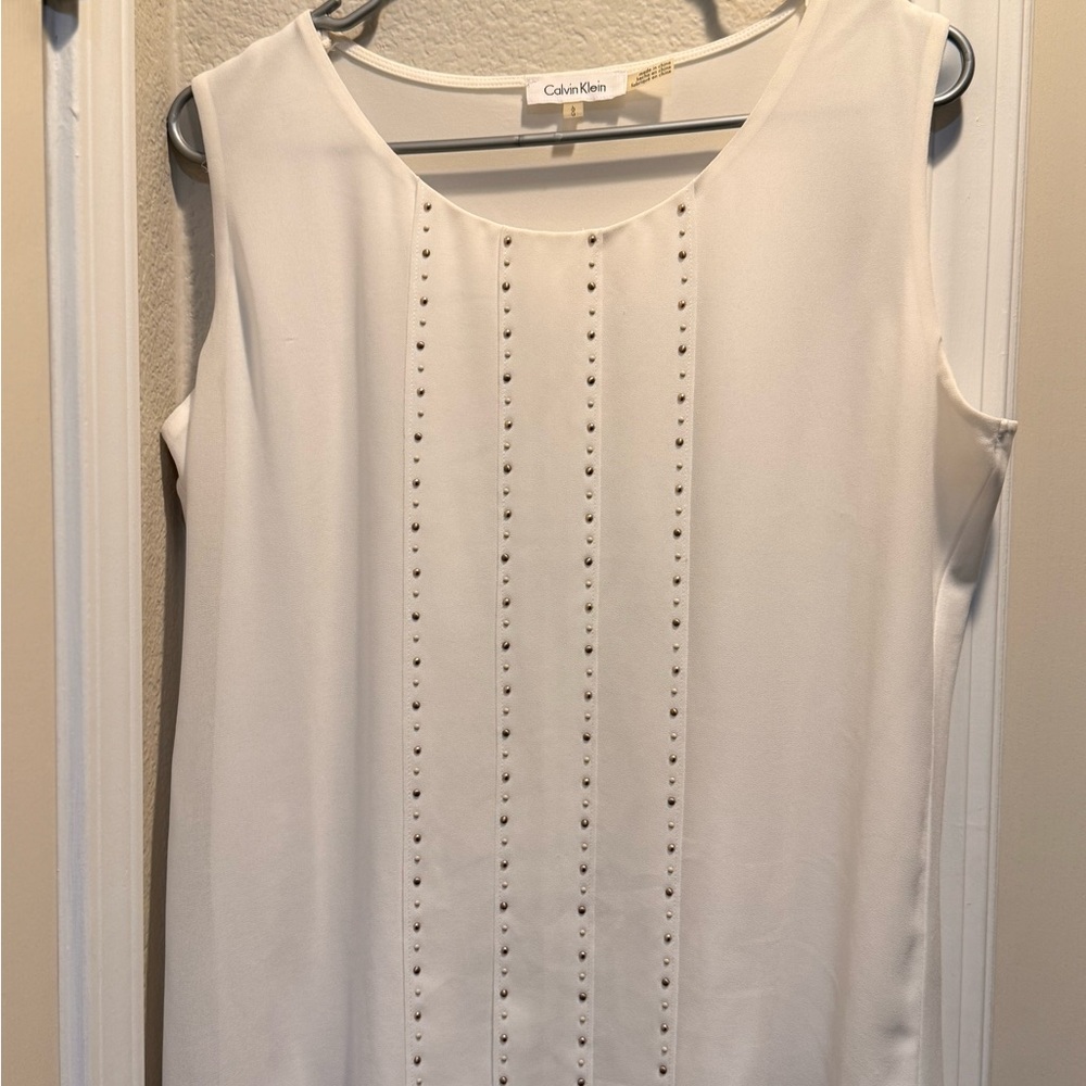 Calvin Klein White Lined Sleeveless Blouse